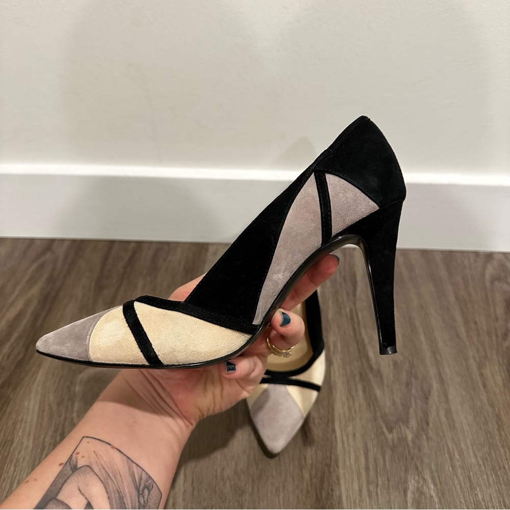 Nine West The Rocks Black, Cream and Gray Suede Heels - Picture 5 of 15